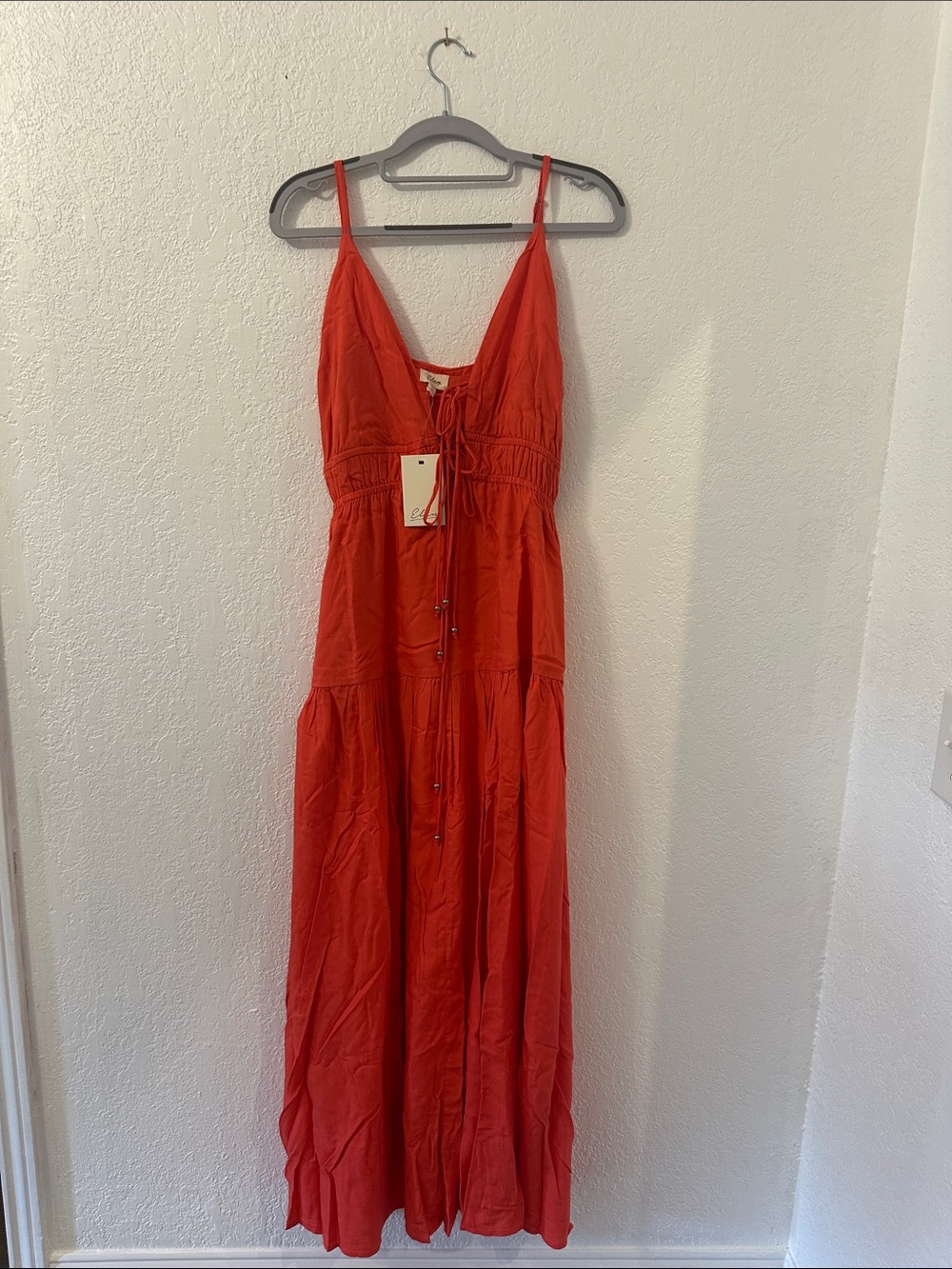 Elan Bold Red Tie-Front Spaghetti-Strap Maxi Dress